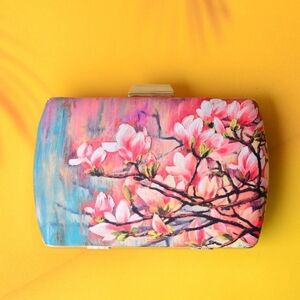 Handcrafted "Magnolia Blossom Clutch" in Pink and Gold By Indiaura